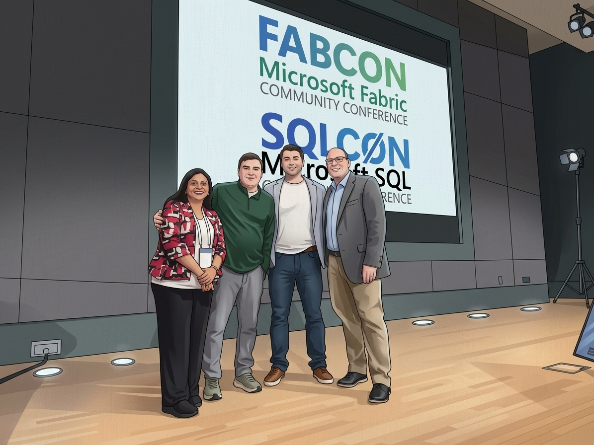 Group of 4 people on stage at FabCon.